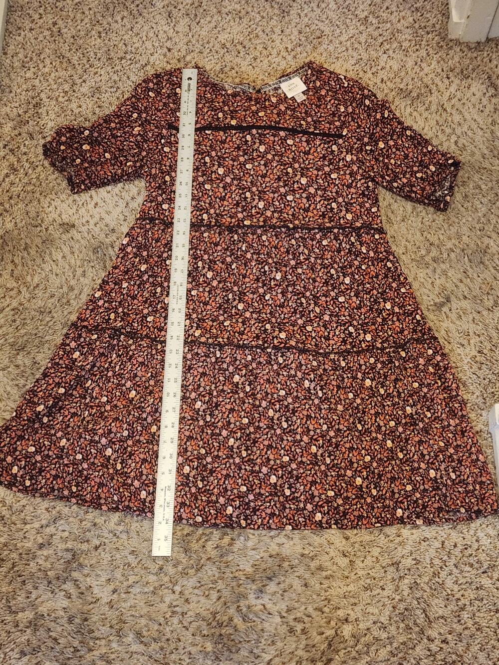 Knox Rose Boho Dress Size Medium Midi Floral Short Sleeves Rayon